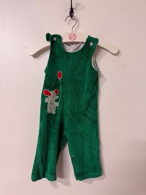 Green Baby Corduroy Overalls with Mouse Balloon Appliqué 80’s